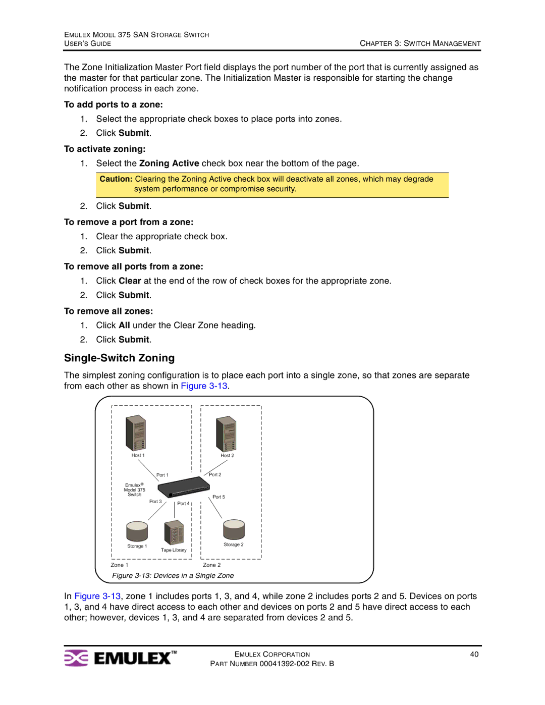 Emulex 375 manual Single-Switch Zoning 