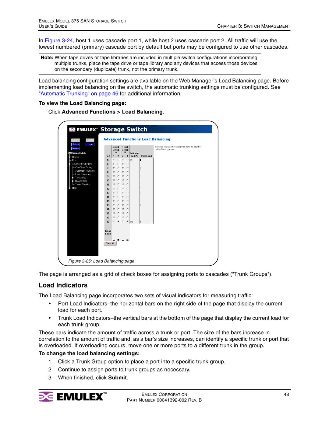 Emulex 375 manual Load Indicators, To change the load balancing settings 