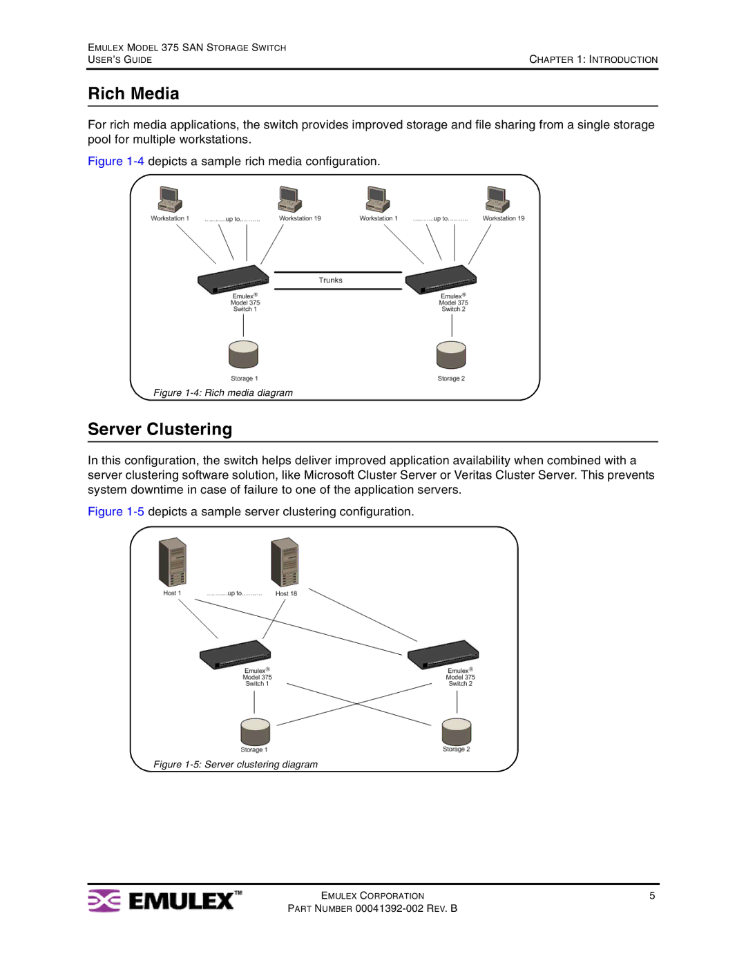 Emulex 375 manual Rich Media, Server Clustering 