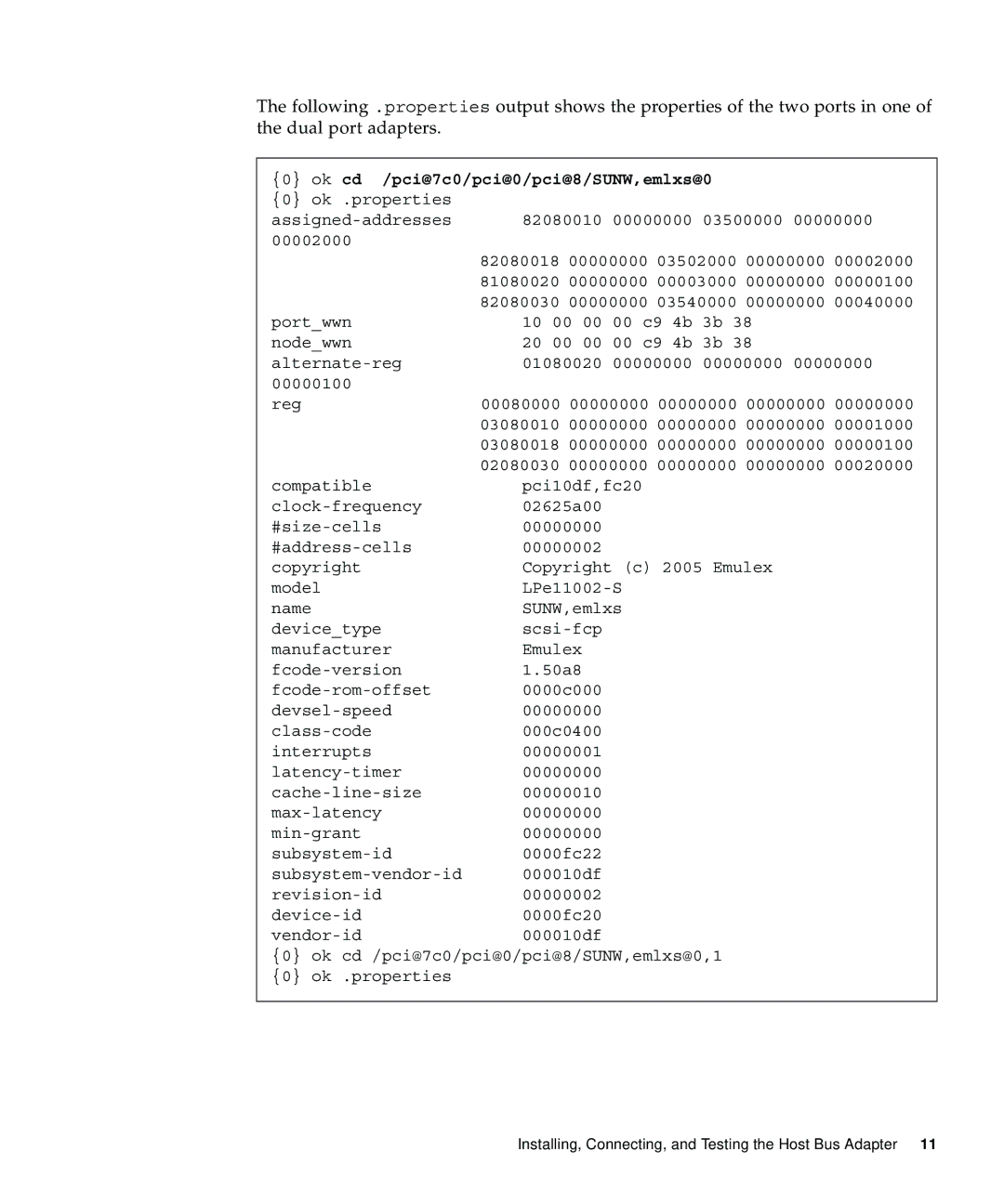 Emulex 4 Gb FC Host Bus manual Installing, Connecting, and Testing the Host Bus Adapter 