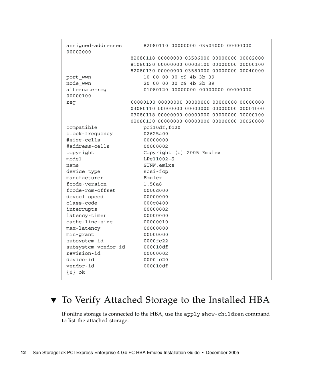 Emulex 4 Gb FC Host Bus manual To Verify Attached Storage to the Installed HBA 