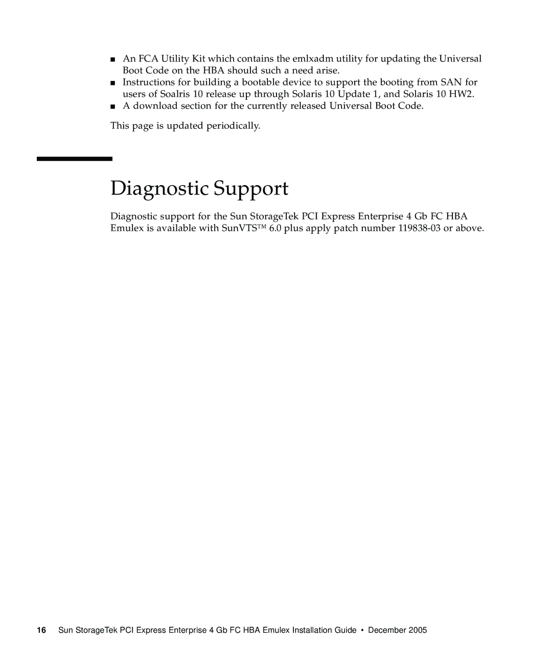 Emulex 4 Gb FC Host Bus manual Diagnostic Support 