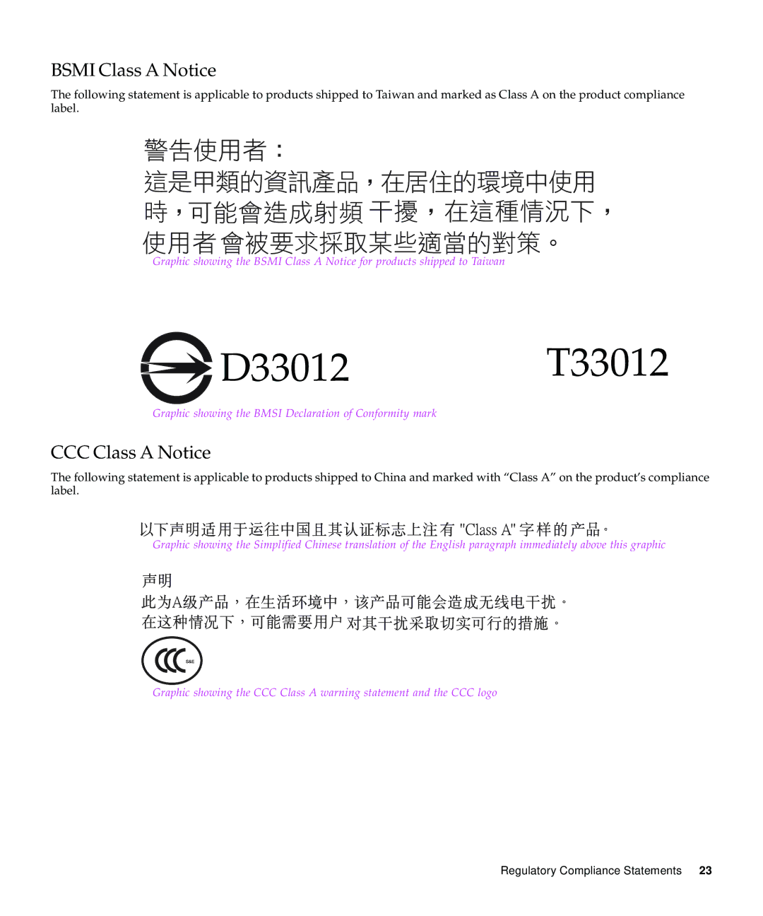 Emulex 4 Gb FC Host Bus manual Bsmi Class a Notice, CCC Class a Notice 