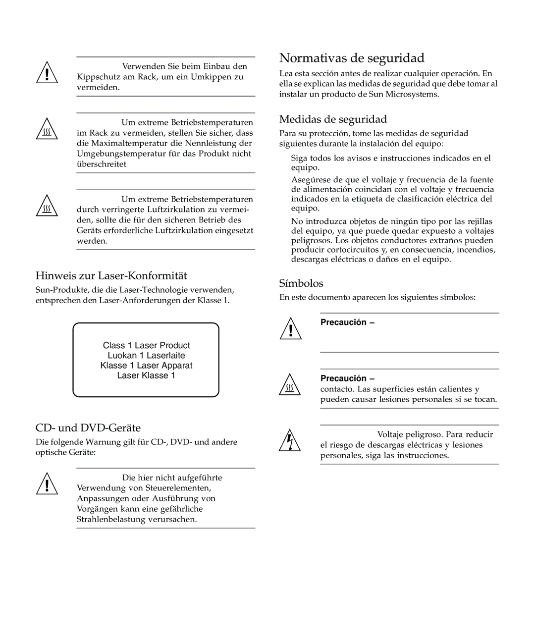 Emulex 4 Gb FC Host Bus Normativas de seguridad, Hinweis zur Laser-Konformität, CD- und DVD-Geräte, Medidas de seguridad 