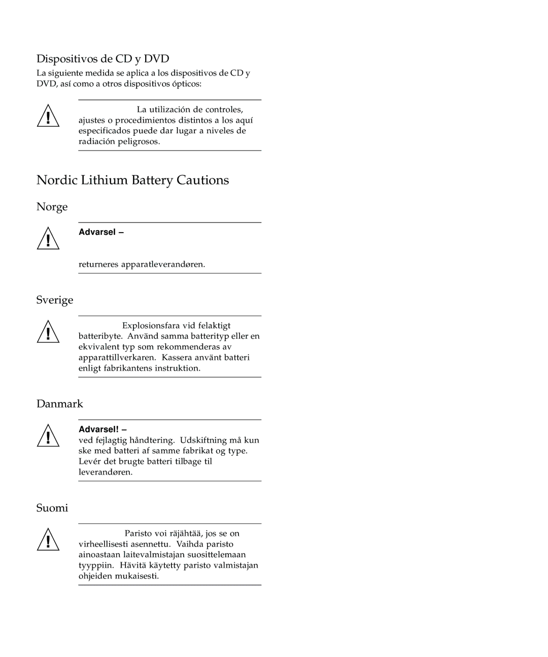 Emulex 4 Gb FC Host Bus manual Nordic Lithium Battery Cautions 