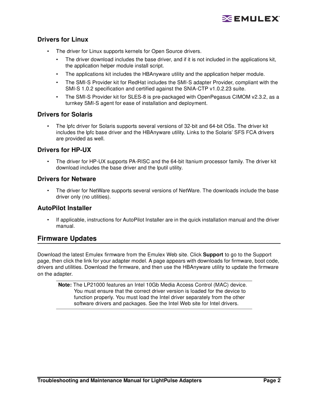 Emulex Adapters manual Firmware Updates 