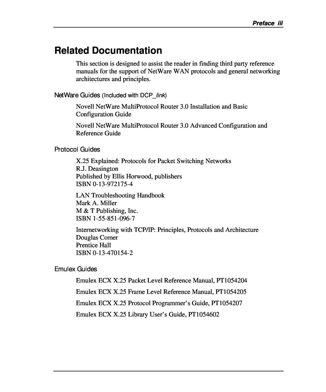 Emulex DCP_link manual Related Documentation, Protocol Guides, Emulex Guides, NetWare Guides Included with DCPlink 