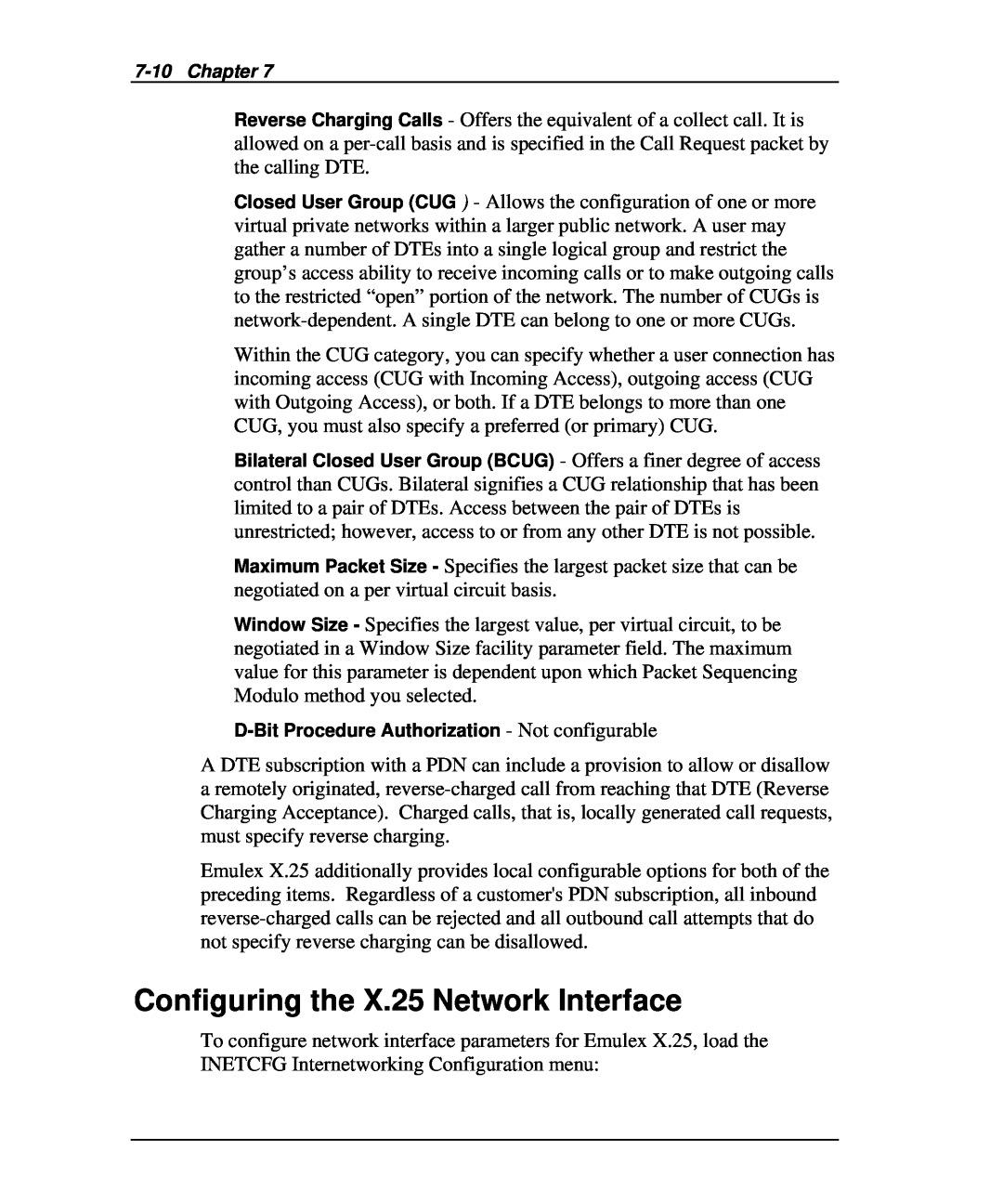 Emulex DCP_link manual Configuring the X.25 Network Interface, Chapter 