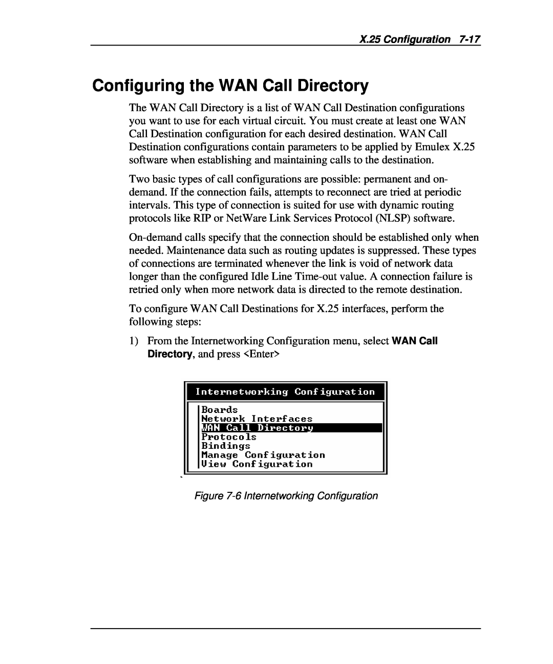 Emulex DCP_link manual Configuring the WAN Call Directory, 6 Internetworking Configuration 