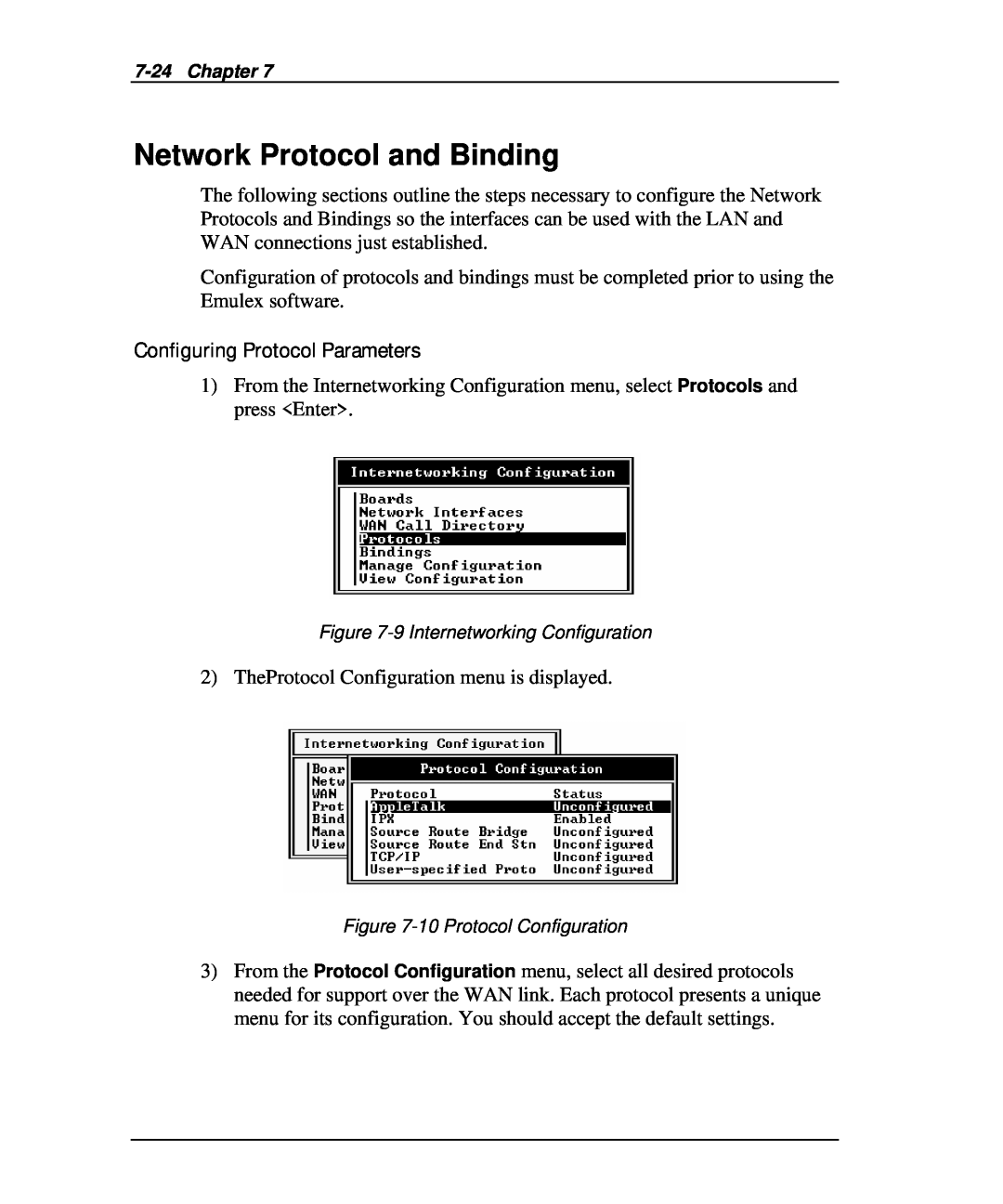 Emulex DCP_link manual Network Protocol and Binding, Configuring Protocol Parameters, Chapter 