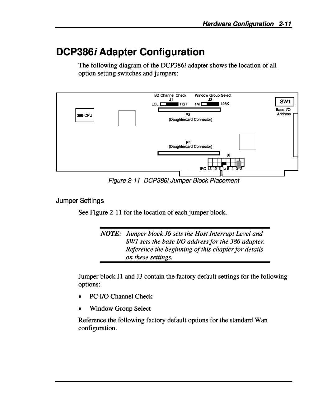 Emulex DCP_link manual DCP386i Adapter Configuration, Jumper Settings 