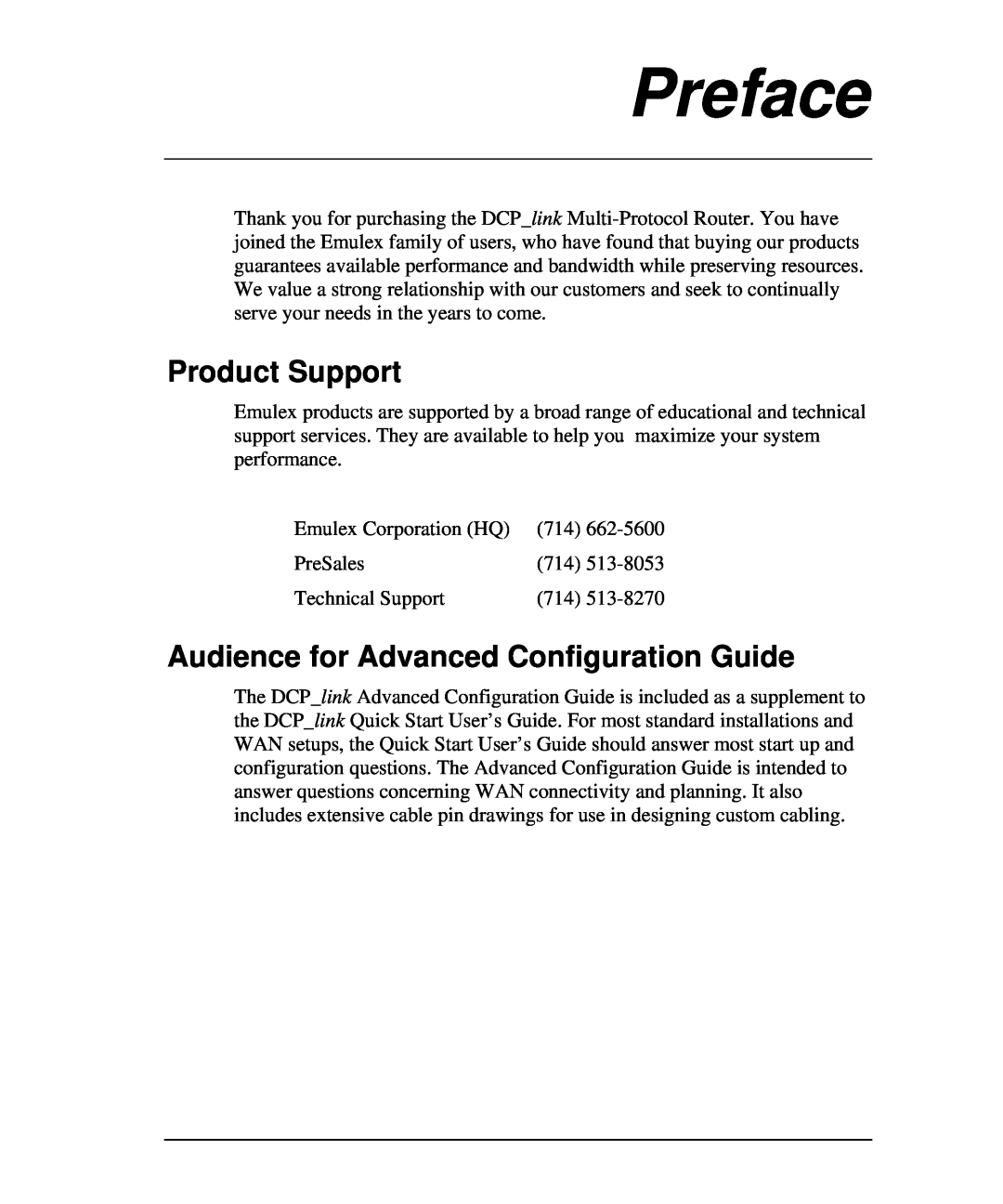 Emulex DCP_link manual Preface, Product Support, Audience for Advanced Configuration Guide 
