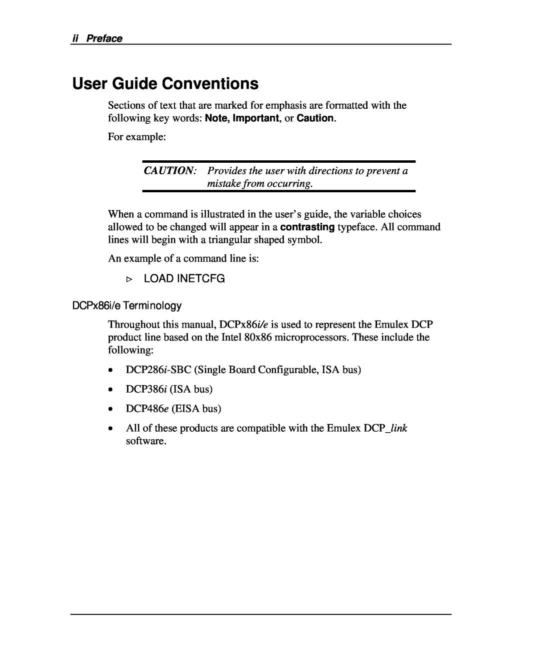 Emulex DCP_link manual User Guide Conventions, DCPx86i/e Terminology 