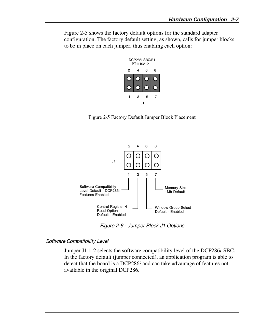 Emulex DCP_link manual Software Compatibility Level, Factory Default Jumper Block Placement 