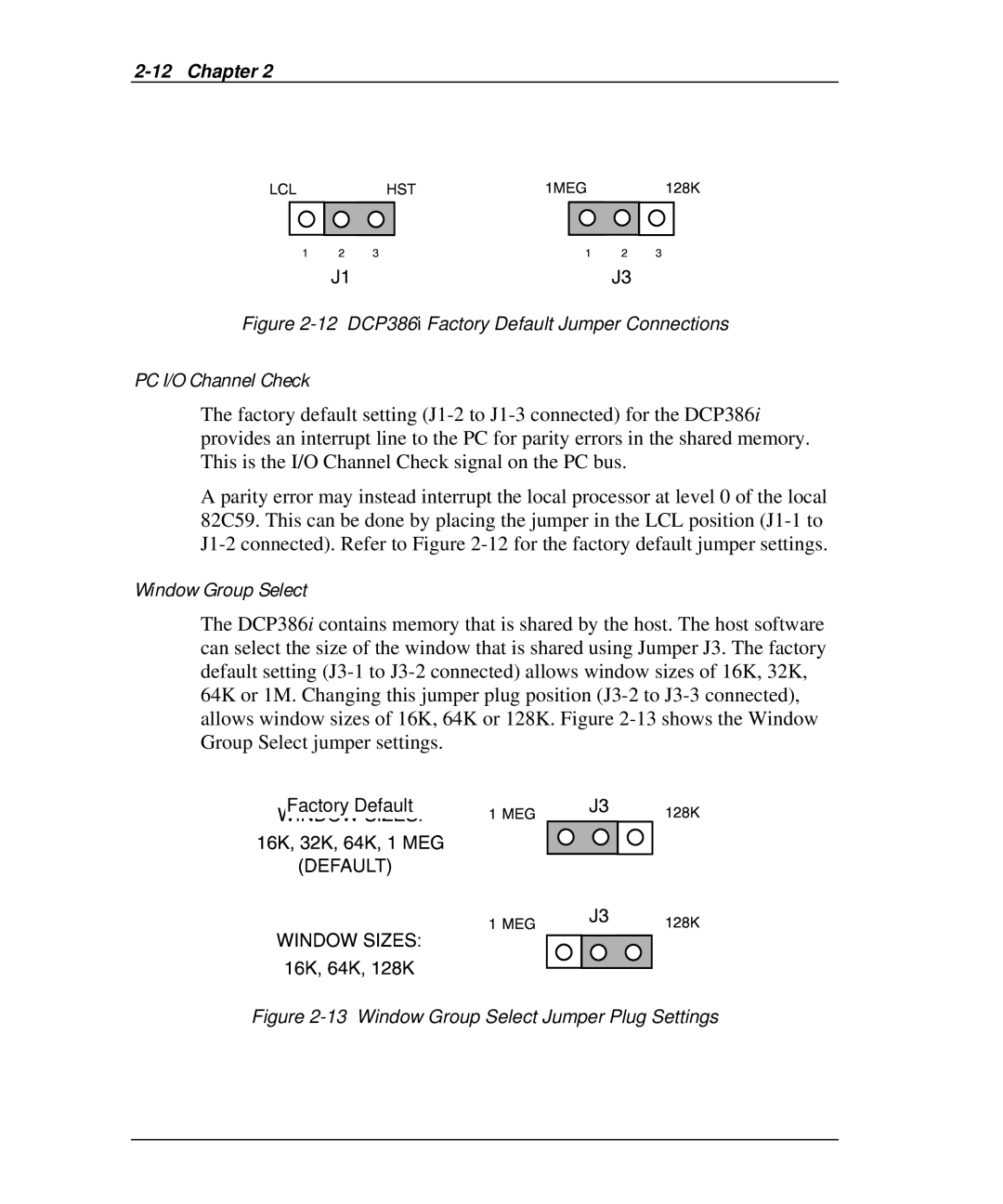 Emulex DCP_link manual PC I/O Channel Check, 12 DCP386i Factory Default Jumper Connections 