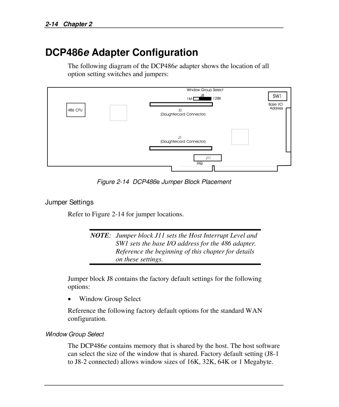 Emulex DCP_link manual DCP486e Adapter Configuration, 14 DCP486e Jumper Block Placement 