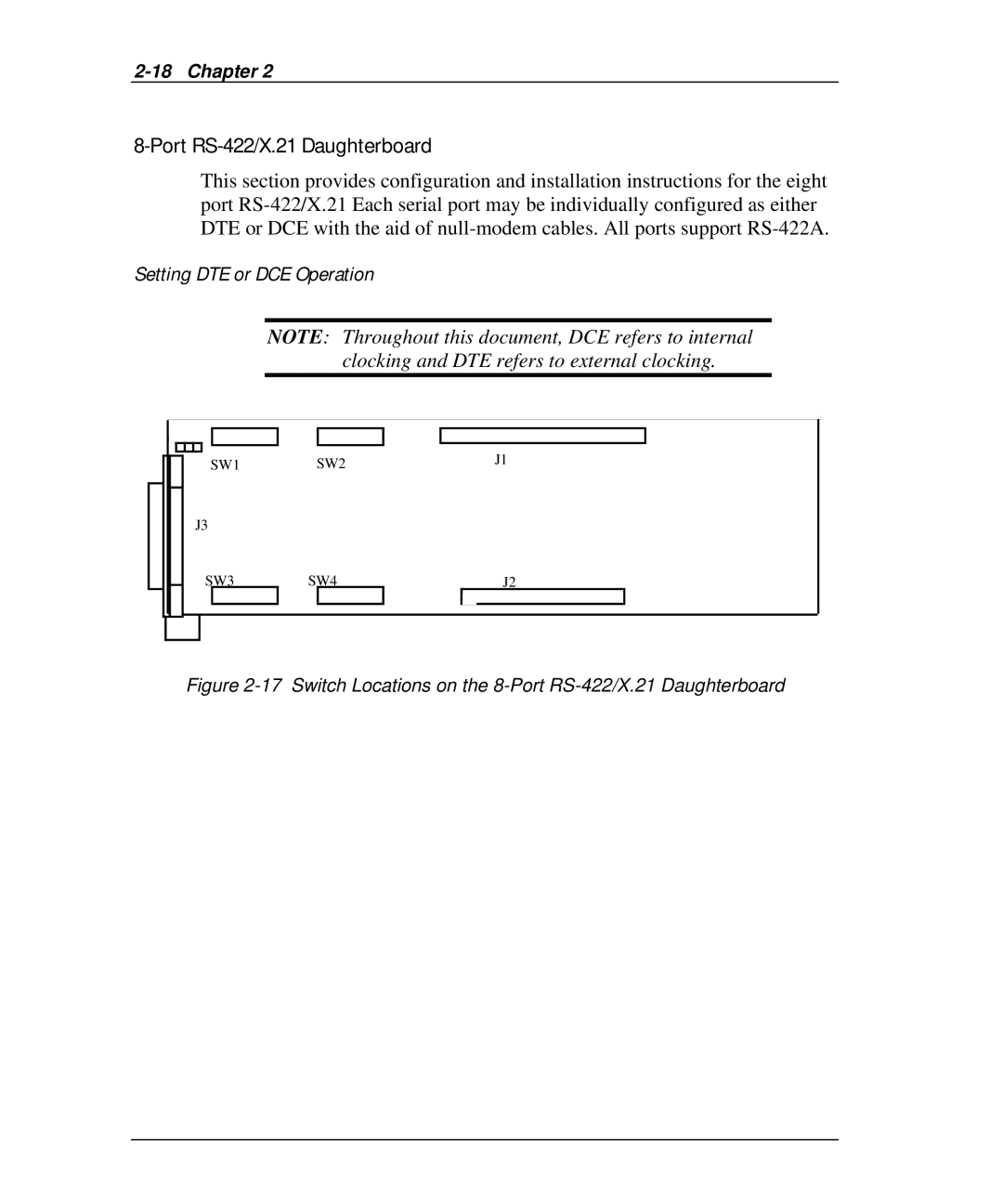 Emulex DCP_link manual Port RS-422/X.21 Daughterboard, Setting DTE or DCE Operation 