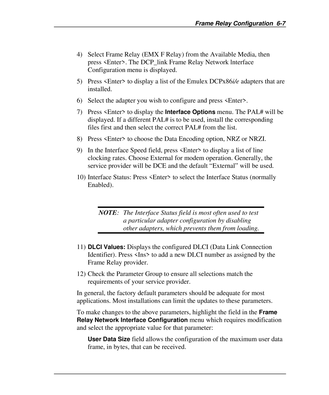 Emulex DCP_link manual Frame Relay Configuration 