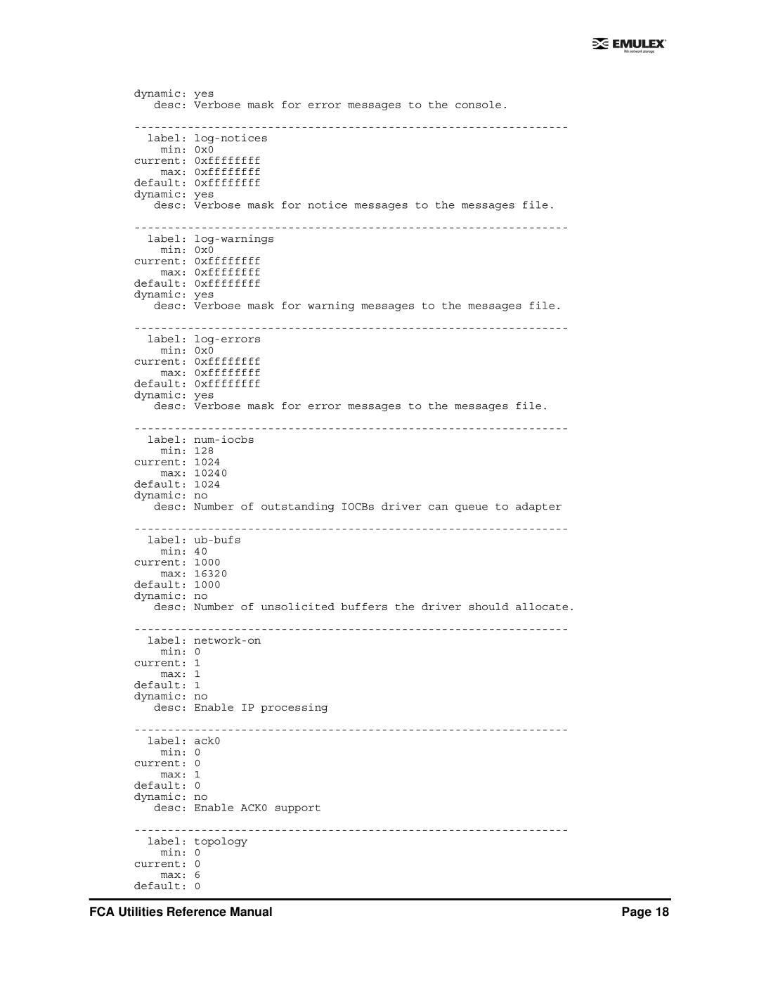 Emulex EMULEX manual FCA Utilities Reference Manual 