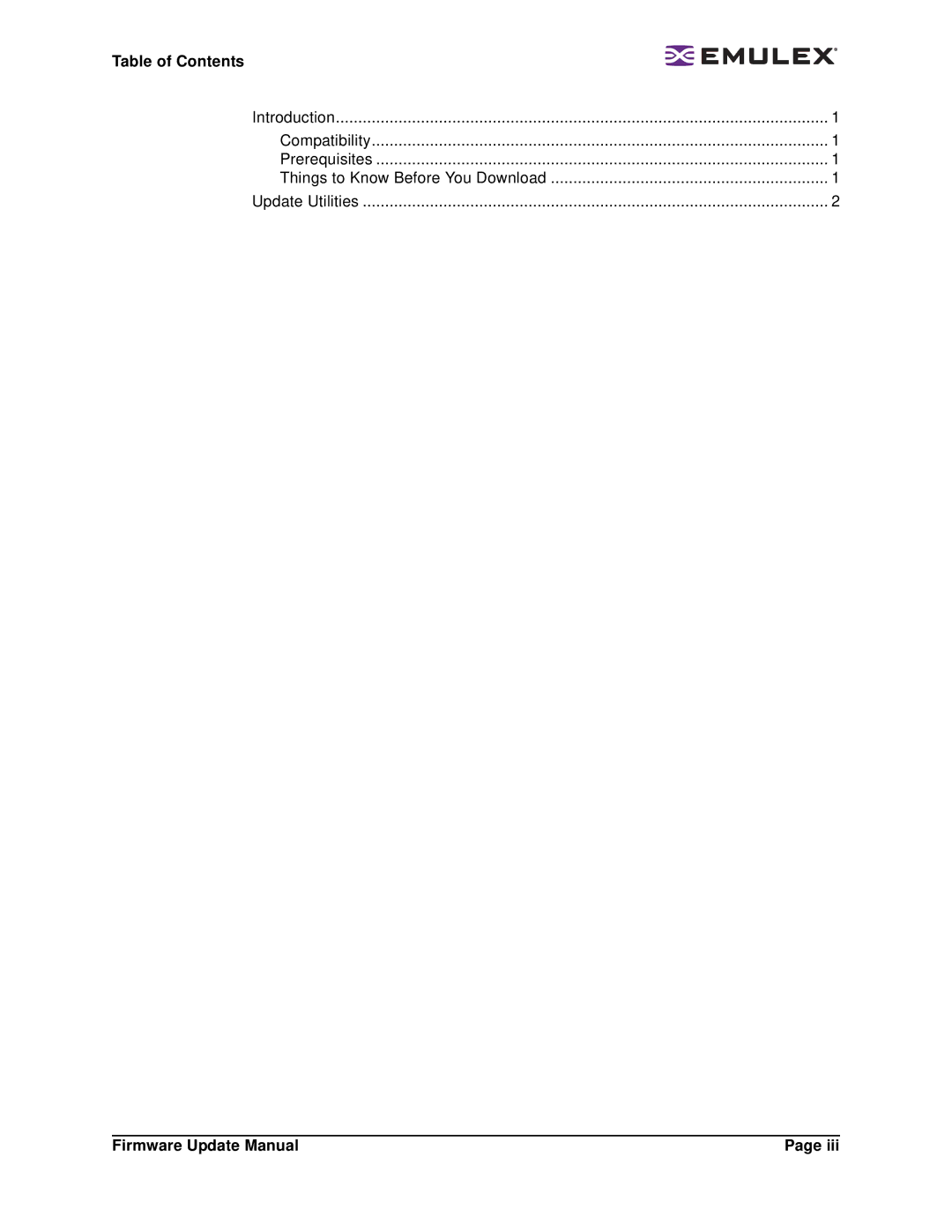 Emulex Firmware manual Table of Contents 