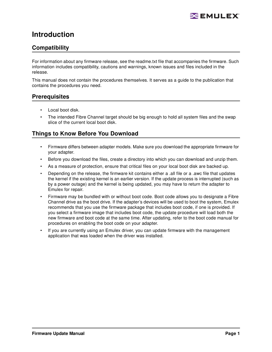 Emulex Firmware manual Introduction, Compatibility 