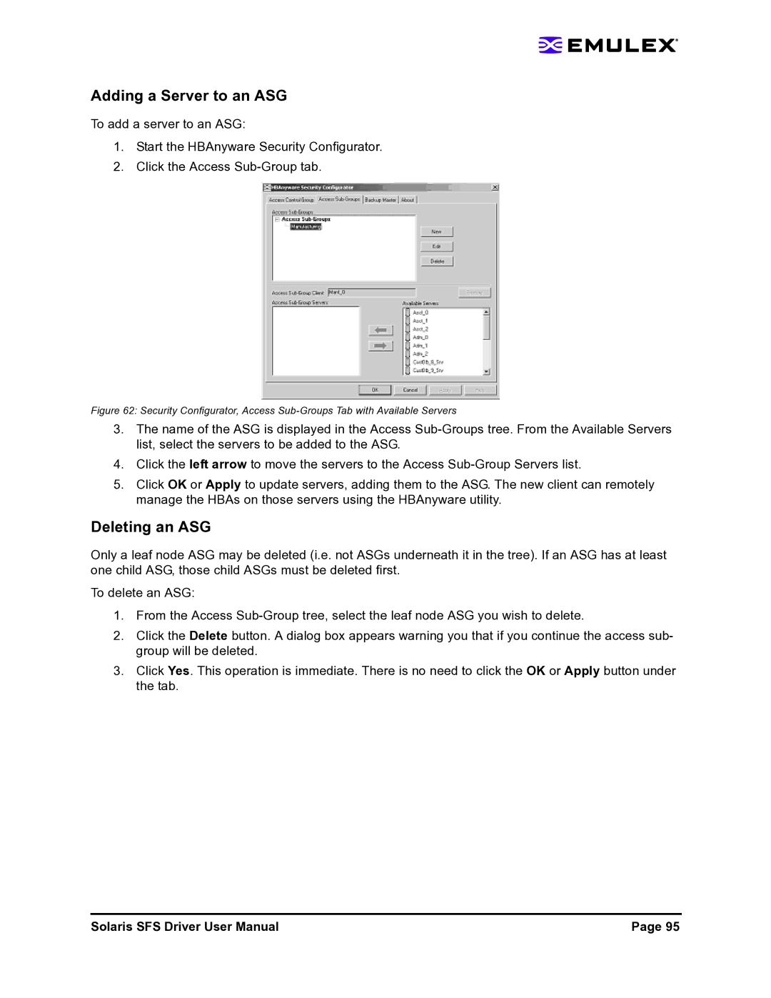 Emulex LP1150-F4 user manual Adding a Server to an ASG, Deleting an ASG 