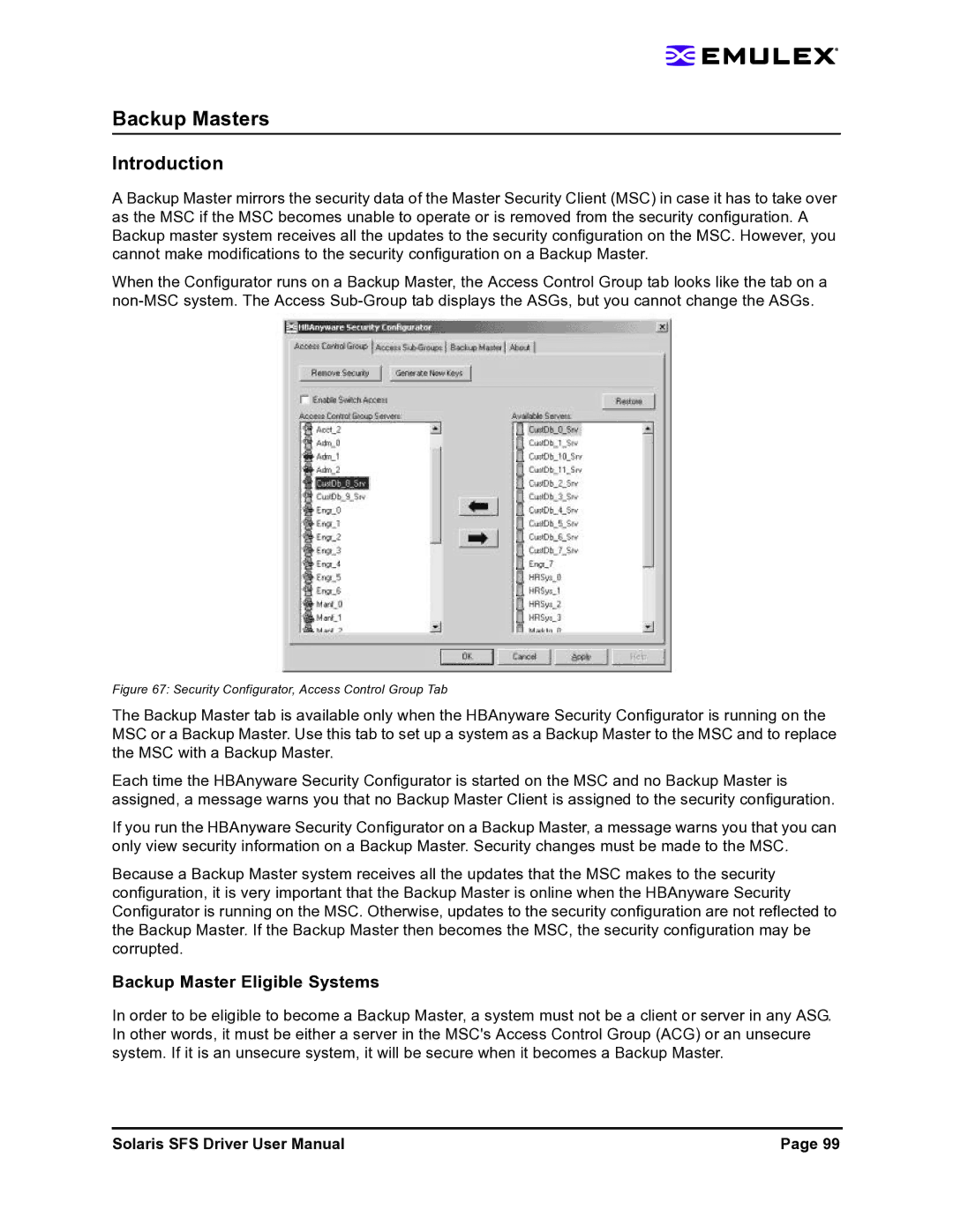 Emulex LP1150-F4 user manual Backup Masters, Backup Master Eligible Systems 