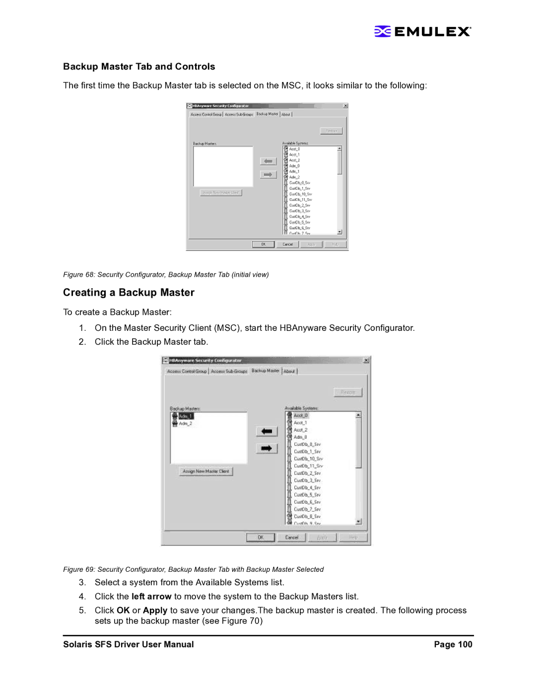 Emulex LP1150-F4 user manual Creating a Backup Master, Backup Master Tab and Controls 