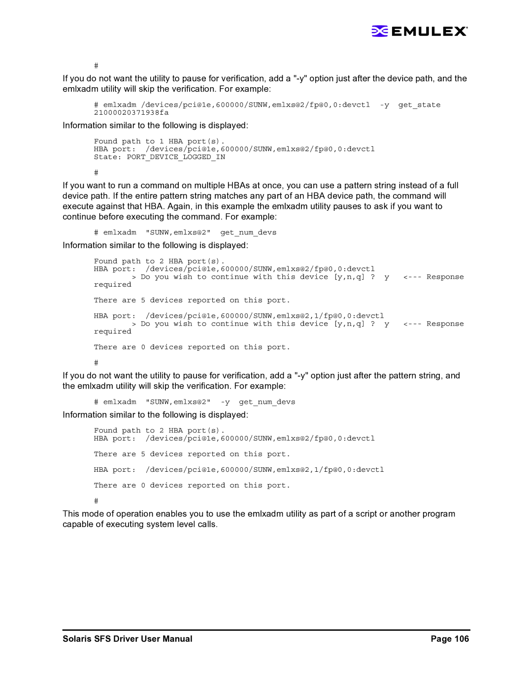 Emulex LP1150-F4 user manual # emlxadm SUNW,emlxs@2 getnumdevs 