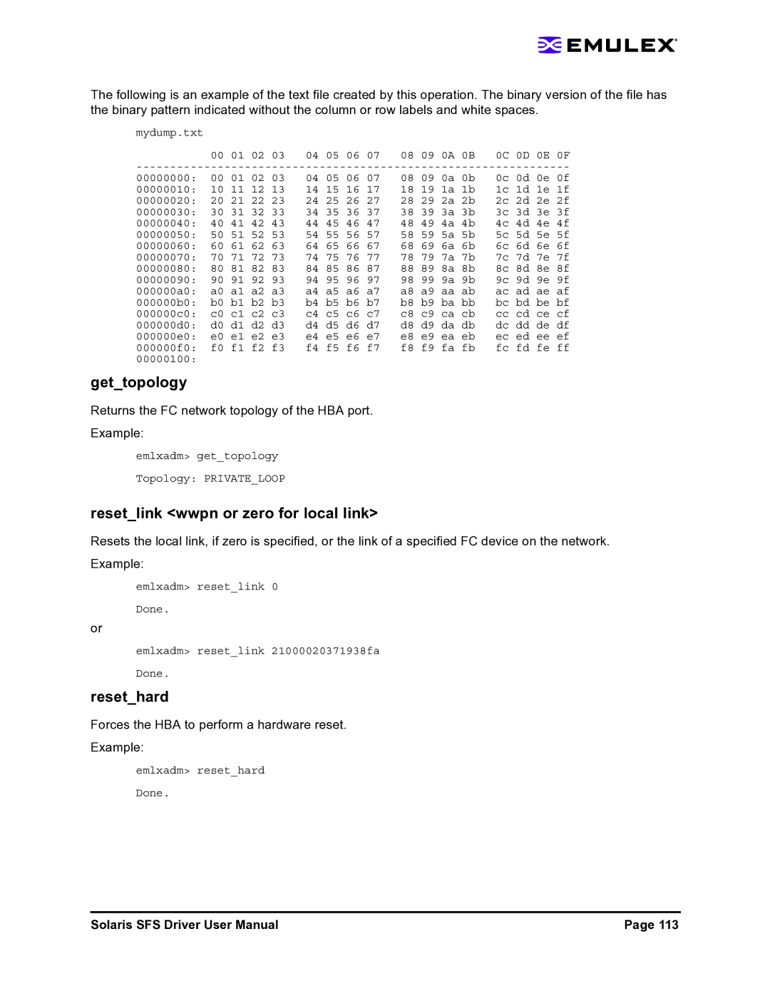 Emulex LP1150-F4 user manual Gettopology, Resetlink wwpn or zero for local link, Resethard 