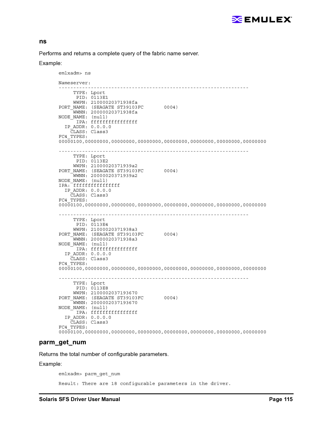 Emulex LP1150-F4 user manual Parmgetnum, Returns the total number of configurable parameters Example 