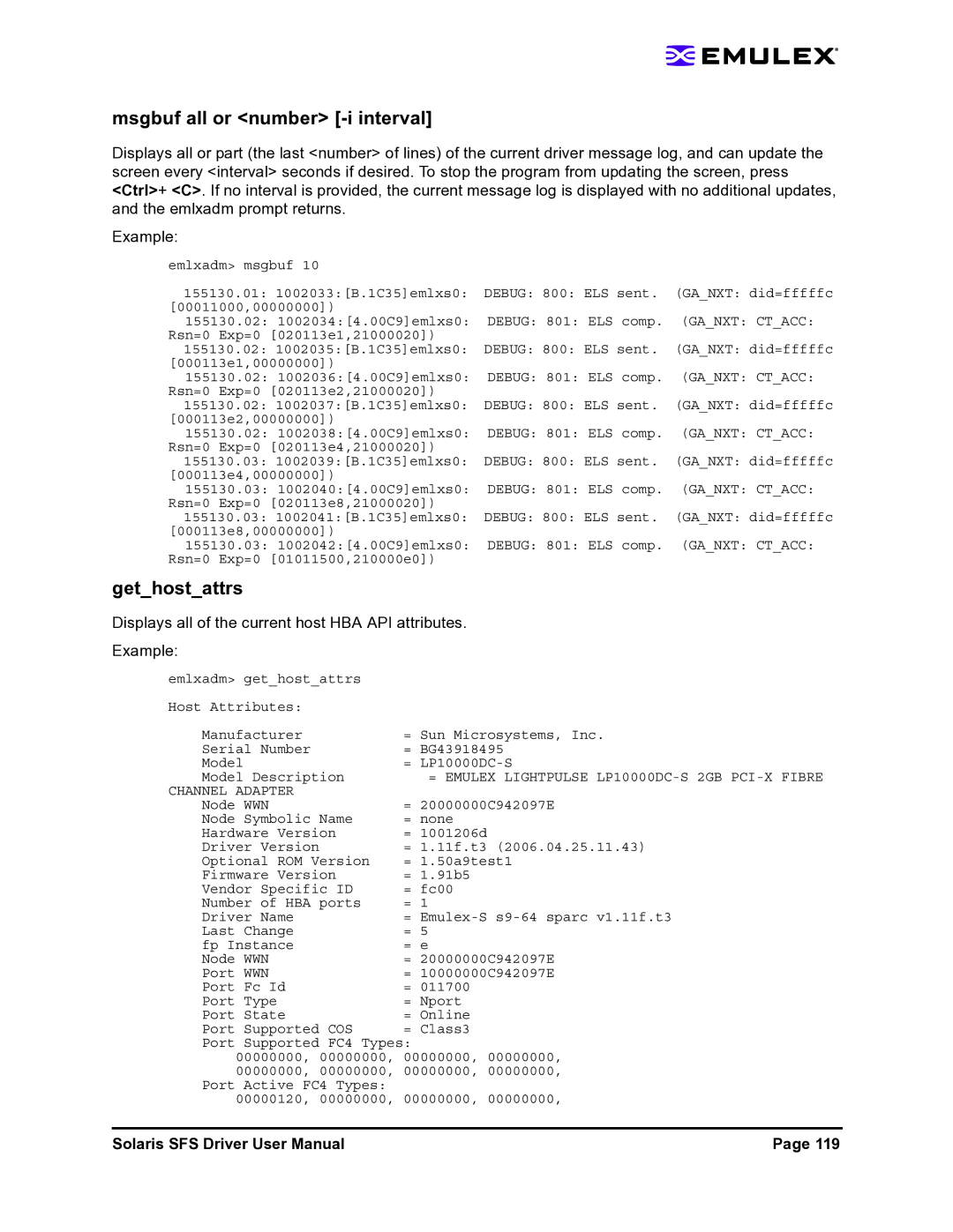 Emulex LP1150-F4 user manual Msgbuf all or number -i interval, Gethostattrs 