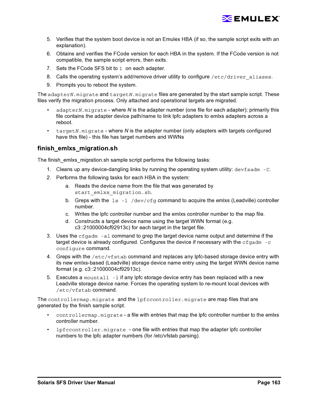 Emulex LP1150-F4 user manual Finishemlxsmigration.sh 