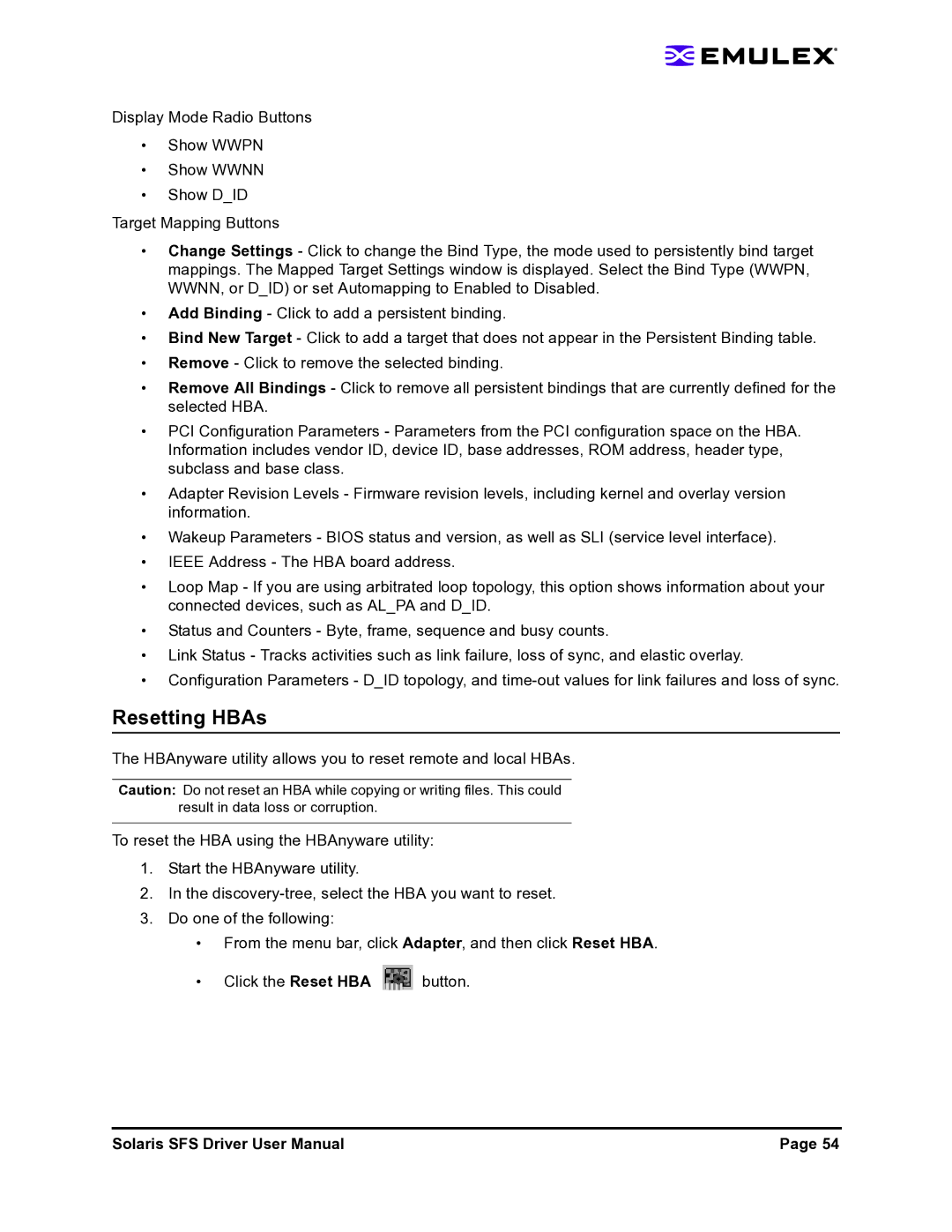 Emulex LP1150-F4 user manual Resetting HBAs 