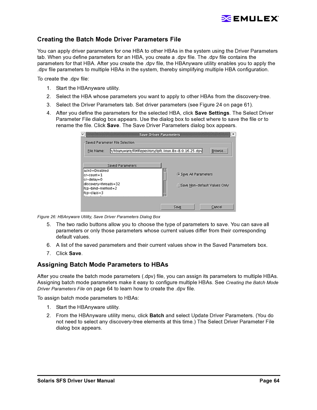 Emulex LP1150-F4 user manual Creating the Batch Mode Driver Parameters File, Assigning Batch Mode Parameters to HBAs 