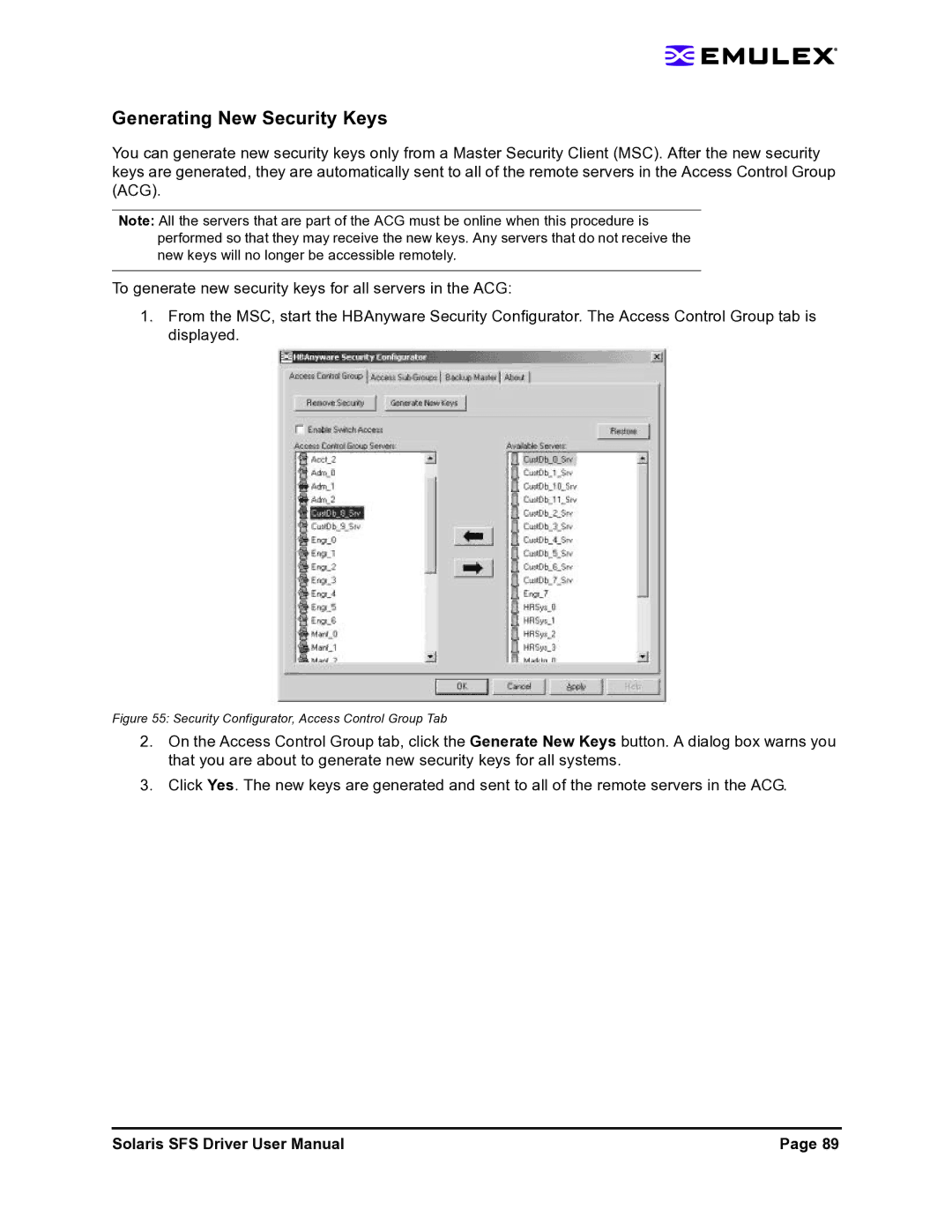 Emulex LP1150-F4 user manual Generating New Security Keys 