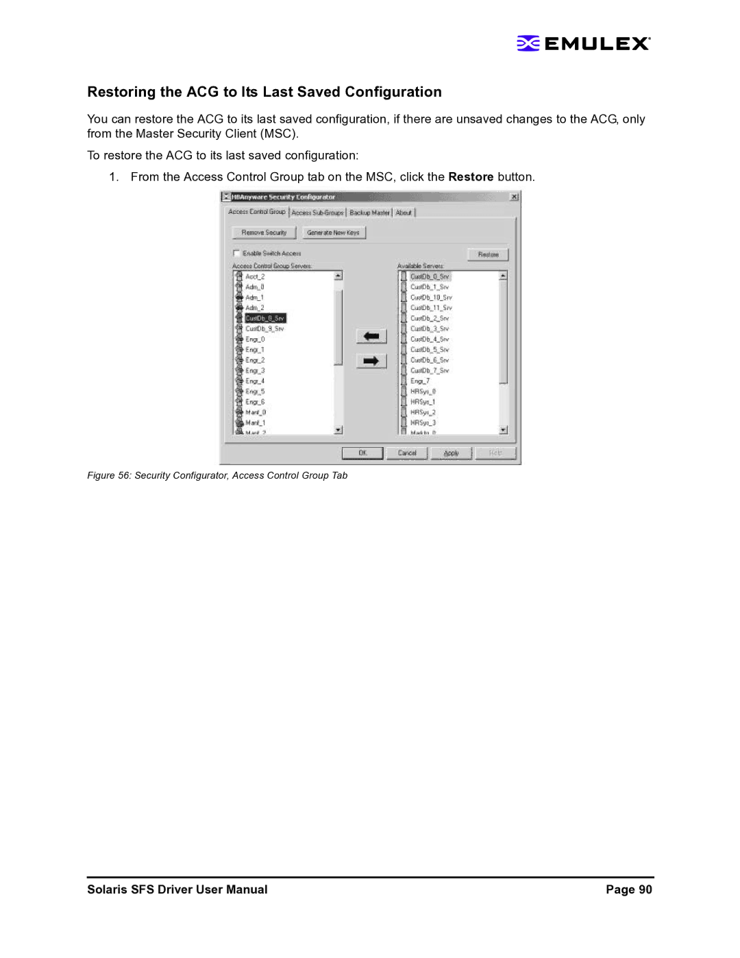 Emulex LP1150-F4 user manual Restoring the ACG to Its Last Saved Configuration 