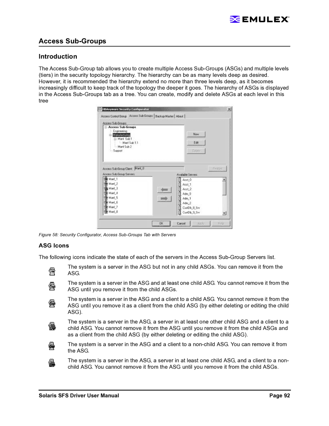 Emulex LP1150-F4 user manual Access Sub-Groups, ASG Icons 