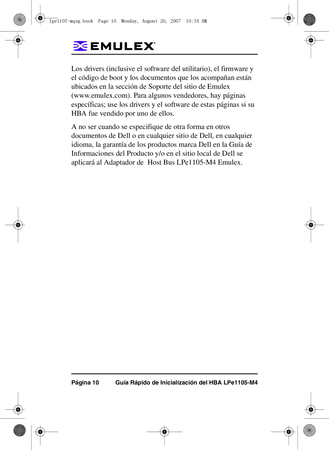 Emulex LPe1105-M4 HBA quick start Página 10 Guía Rápido de Inicialización del HBA LPe1105-M4 