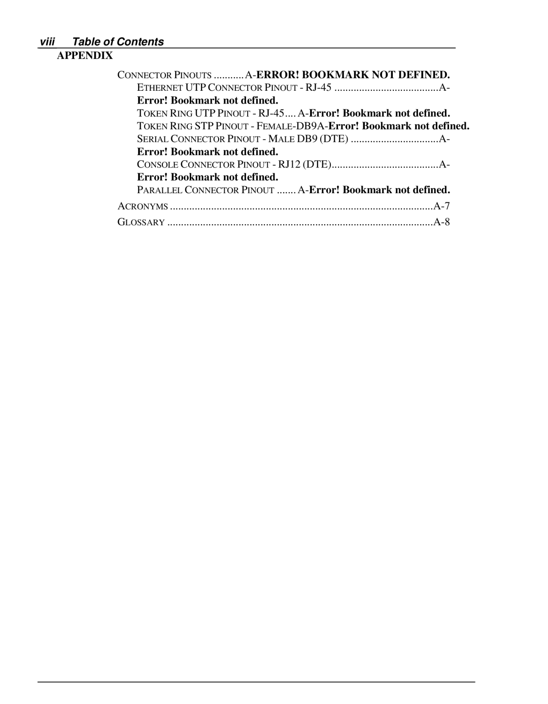 Emulex NQGB-NT+, NP02, NQ0V-NT+, NJ01B-NT+, NQTR0U-NATM, NQ0U-NT+, NQTR0V-NATM manual Viii Table of Contents 