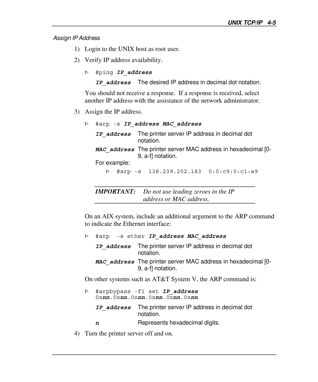 Emulex NQGB-NT+, NP02, NQ0V-NT+, NJ01B-NT+ Assign IP Address, On other systems such as AT&T System V, the ARP command is 