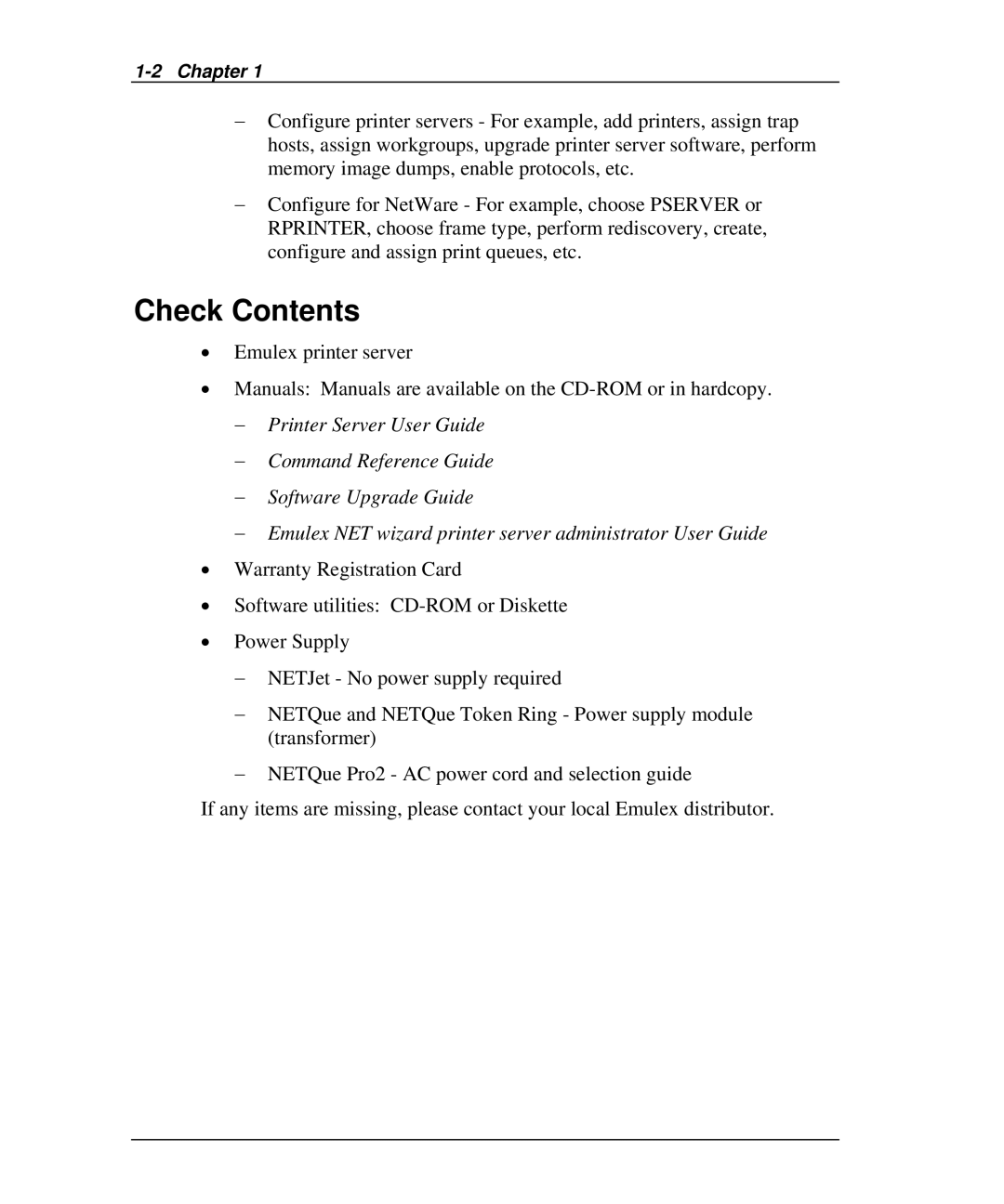 Emulex NQ0U-NT+, NP02, NQ0V-NT+, NJ01B-NT+, NQGB-NT+, NQTR0U-NATM, NQTR0V-NATM manual Check Contents 