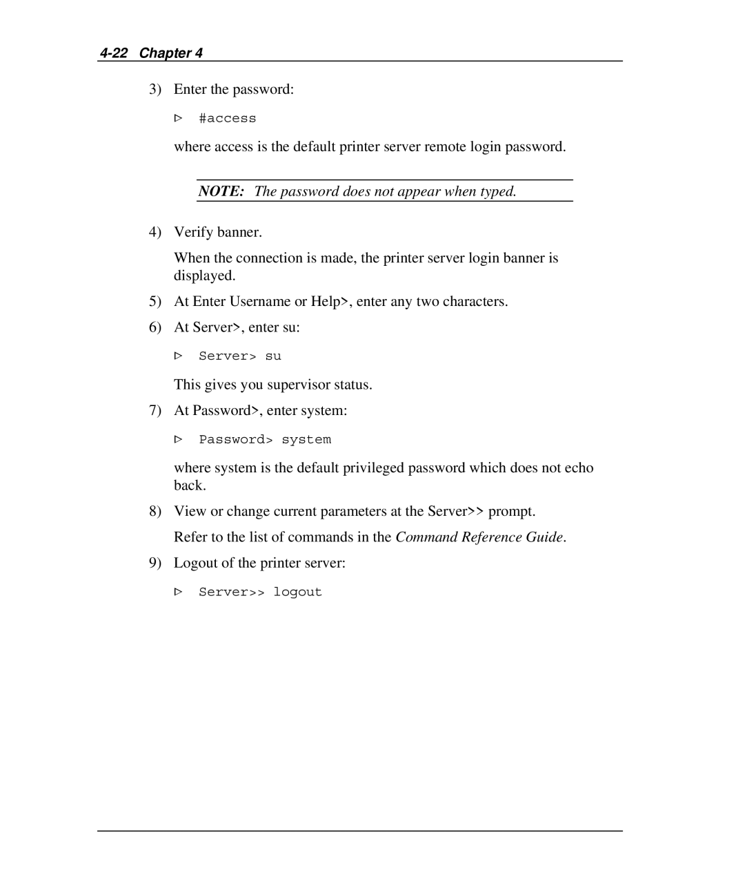 Emulex NQTR0V-NATM, NP02, NQ0V-NT+, NJ01B-NT+, NQGB-NT+, NQTR0U-NATM, NQ0U-NT+ Enter the password, Logout of the printer server 