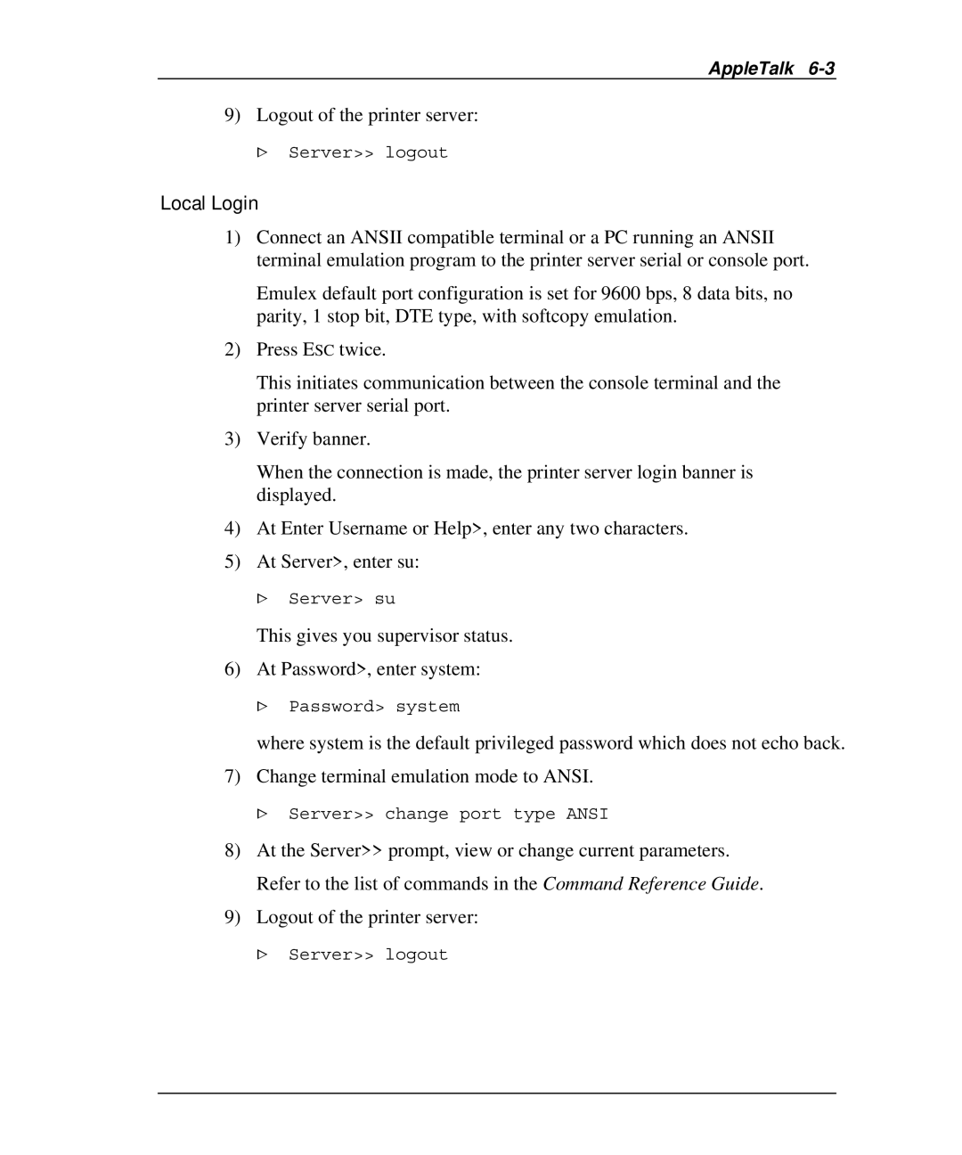 Emulex NQ0U-NT+, NP02, NQ0V-NT+, NJ01B-NT+, NQGB-NT+, NQTR0U-NATM, NQTR0V-NATM manual Local Login 