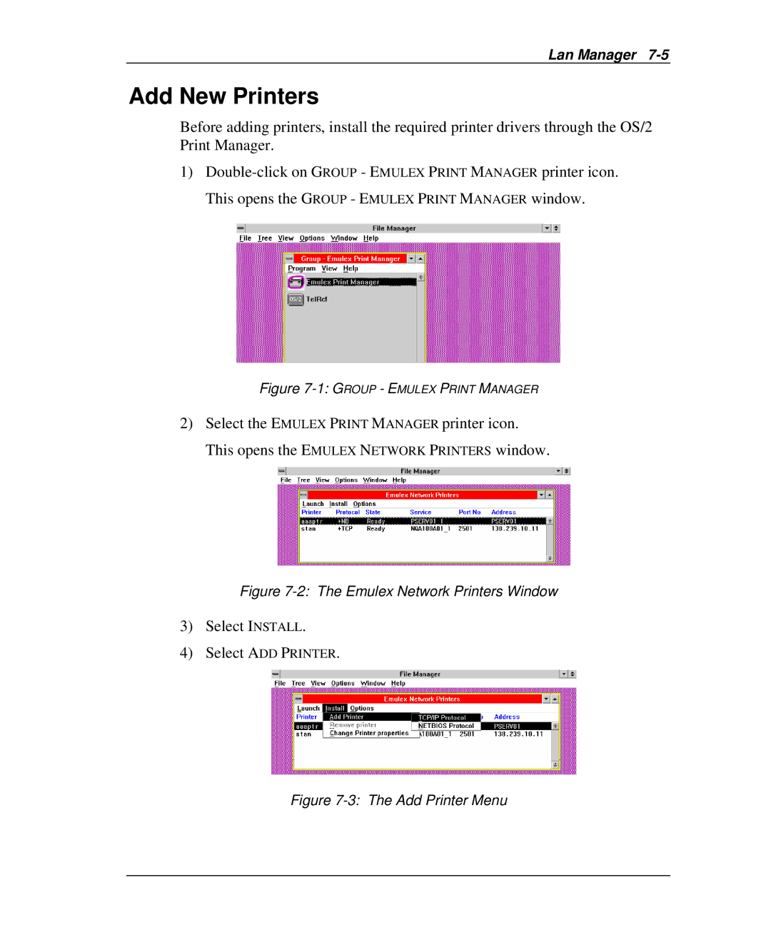 Emulex NQ0V-NT+, NP02, NJ01B-NT+, NQGB-NT+, NQTR0U-NATM, NQ0U-NT+ manual Add New Printers, Select Install Select ADD Printer 