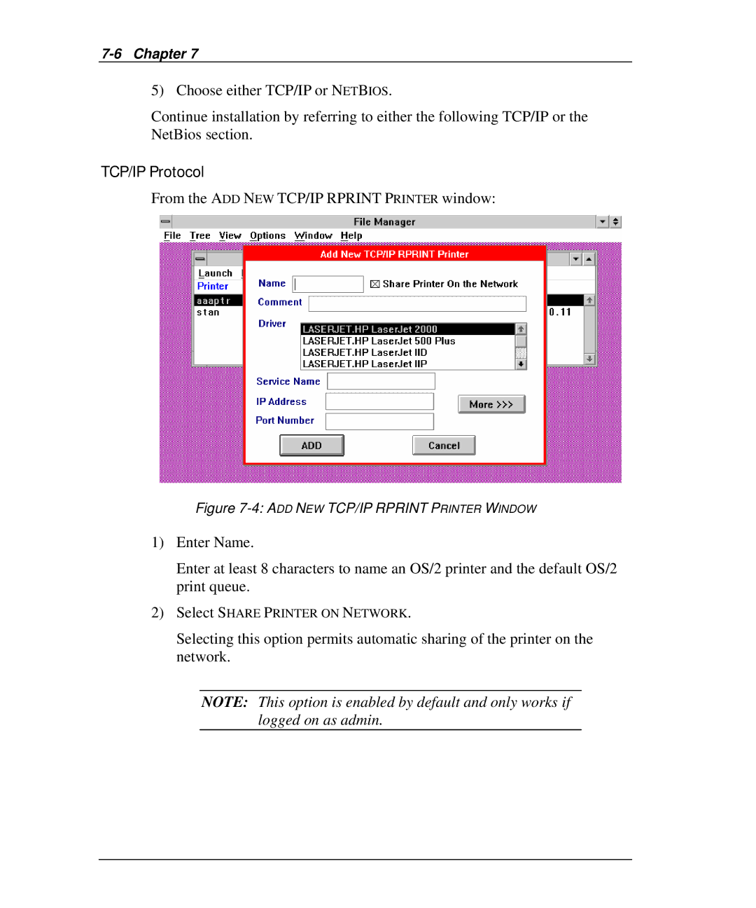 Emulex NJ01B-NT+, NP02, NQ0V-NT+, NQGB-NT+, NQTR0U-NATM manual TCP/IP Protocol, From the ADD NEW TCP/IP Rprint Printer window 