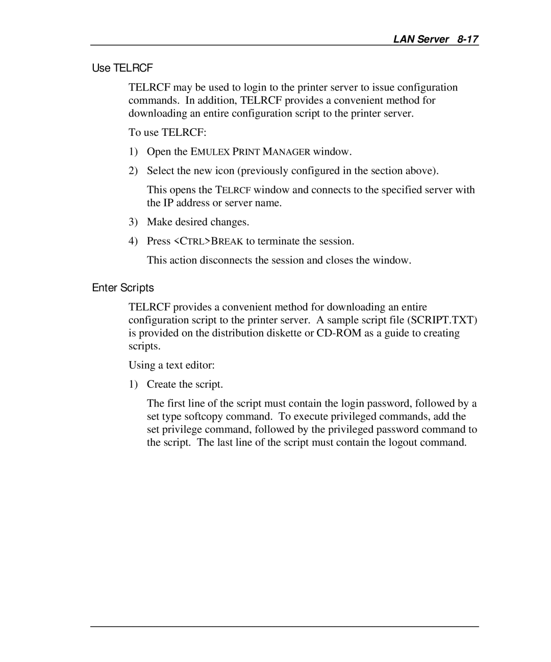 Emulex NQTR0U-NATM, NP02, NQ0V-NT+, NJ01B-NT+, NQGB-NT+, NQ0U-NT+, NQTR0V-NATM manual Use Telrcf 