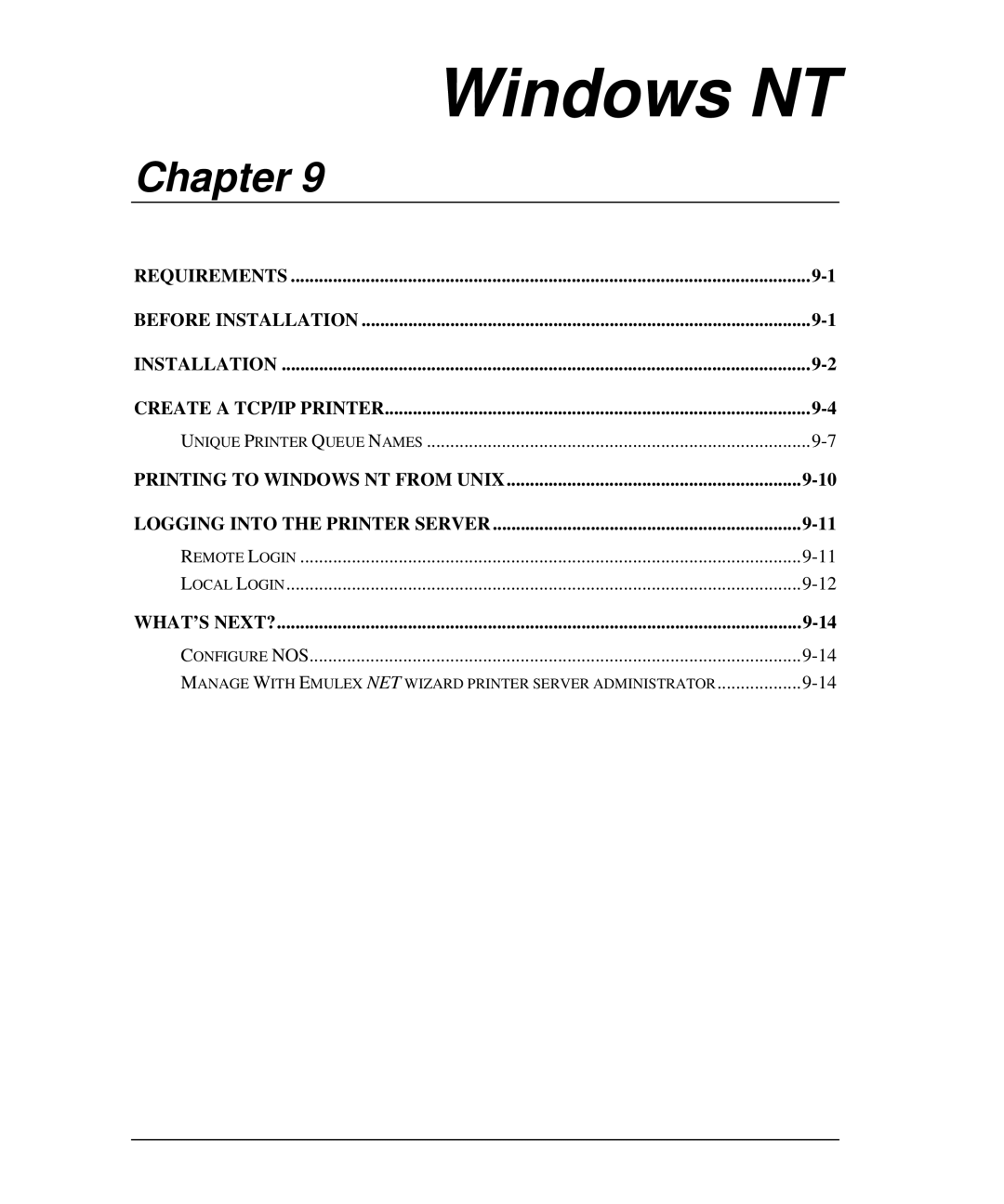 Emulex NP02, NQ0V-NT+, NJ01B-NT+, NQGB-NT+, NQTR0U-NATM Windows NT, Requirements Before Installation Create a TCP/IP Printer 