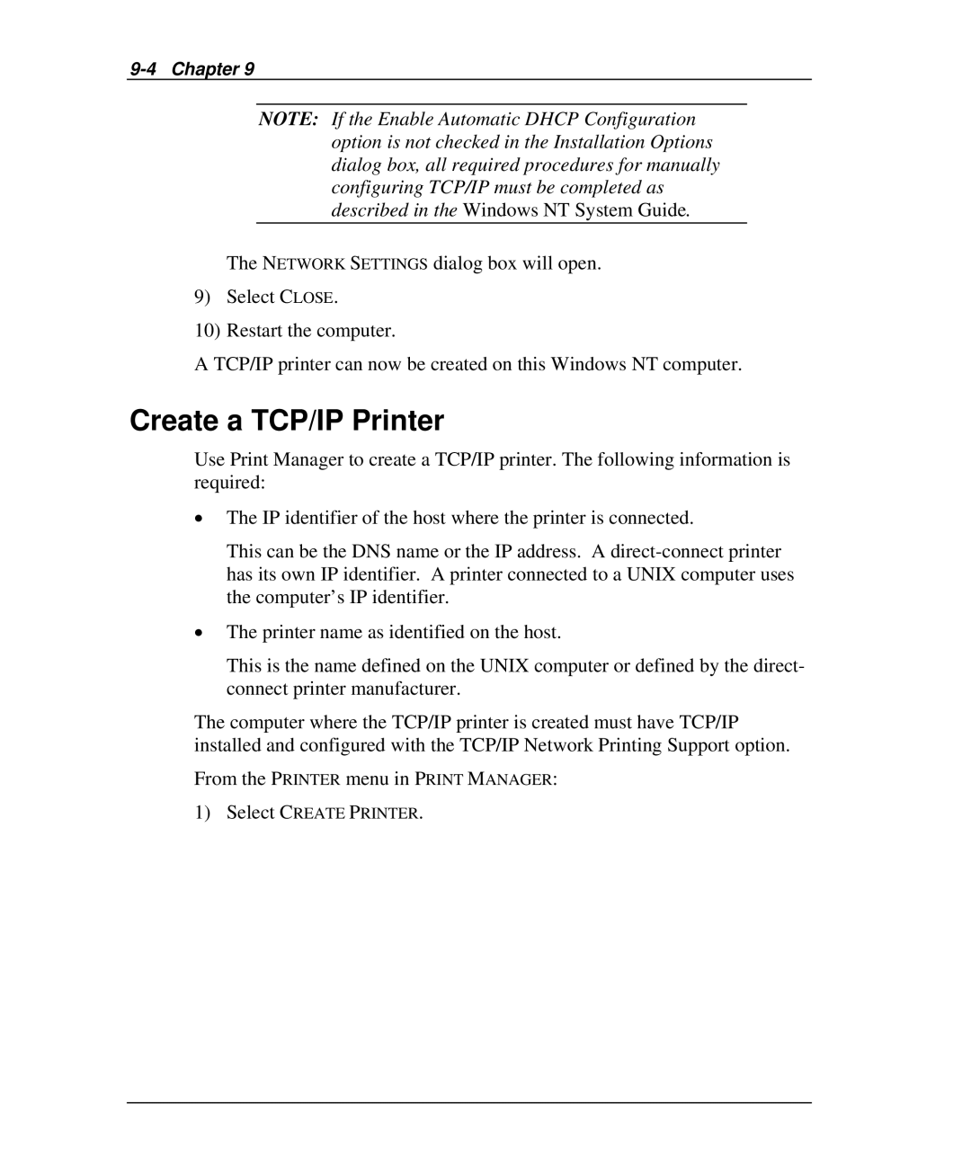 Emulex NQTR0U-NATM, NP02, NQ0V-NT+, NJ01B-NT+, NQGB-NT+, NQ0U-NT+, NQTR0V-NATM manual Create a TCP/IP Printer 