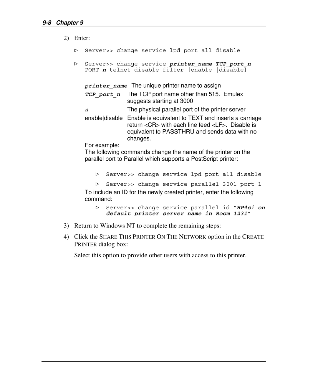 Emulex NQ0V-NT+, NP02, NJ01B-NT+, NQGB-NT+, NQTR0U-NATM, NQ0U-NT+ Enter, Return to Windows NT to complete the remaining steps 